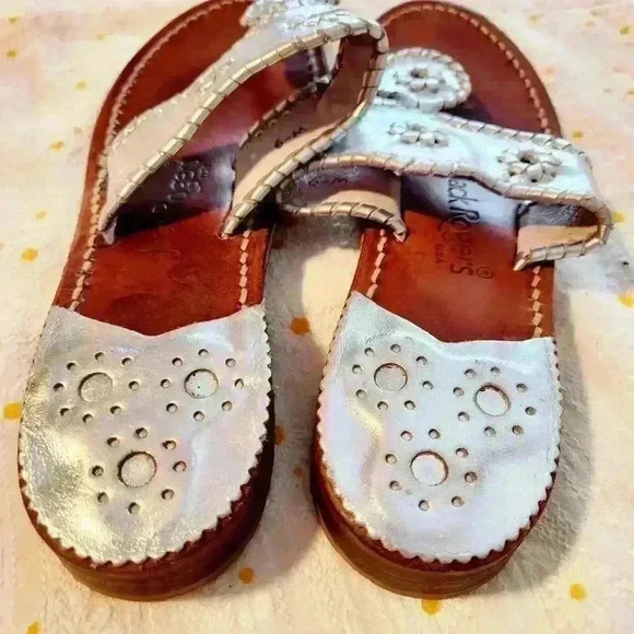 Jack Rogers Silver Pewter Navajo Leather Thong Style Sandals Size 6 M - Picture 3 of 3